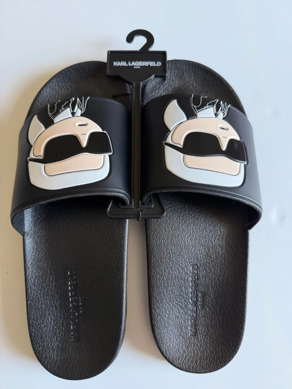 Karl Lagerfeld Black Slides with Karl Character Graphic
